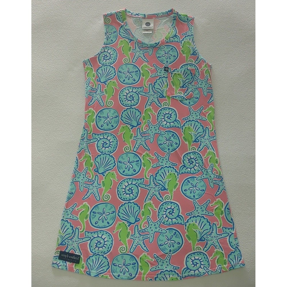 SIMPLY SOUTHERN Sleeveless Tank Dress Size XS Small Beach Print 100% Cotton